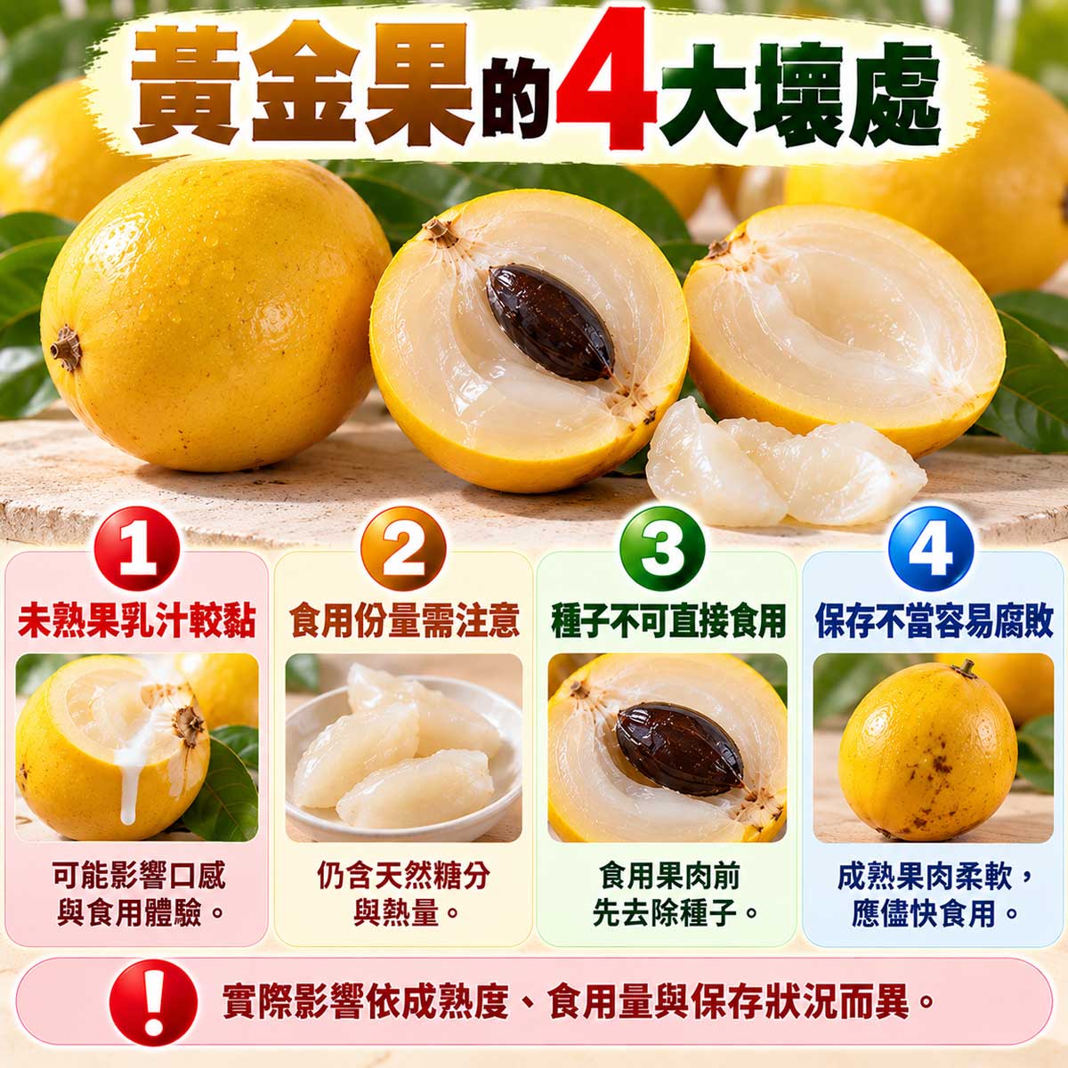 黃金果4大壞處,未熟果乳汁、天然糖分、種子與保存注意事項