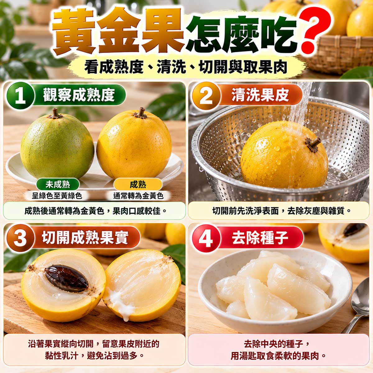 黃金果怎麼吃?成熟度判斷、清洗、切開、去除種子與取食果肉教學