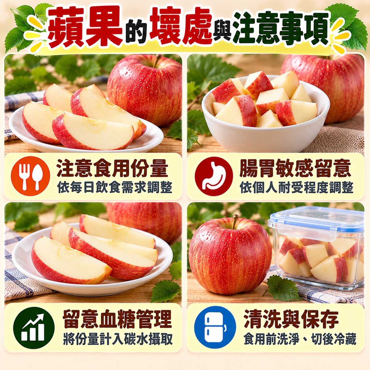 蘋果食用注意,份量、腸胃敏感、血糖管理與切後冷藏