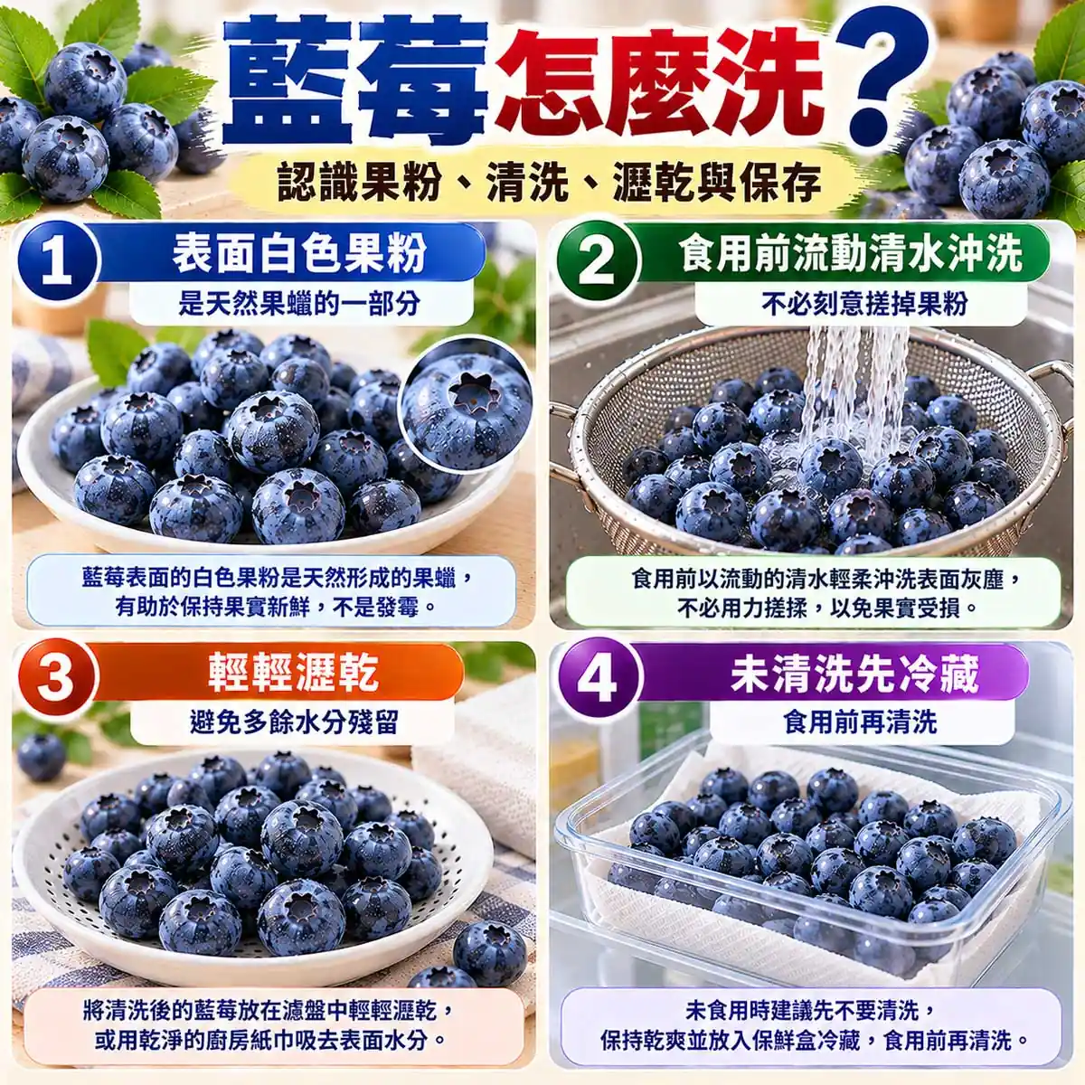 藍莓怎麼洗？認識天然白色果粉、流動清水沖洗、瀝乾與冷藏保存