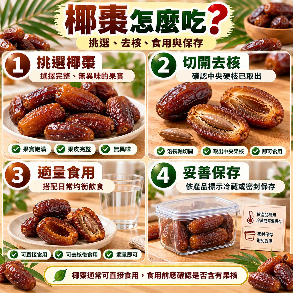 椰棗怎麼吃?挑選完整果實、切開去核、適量食用與妥善保存