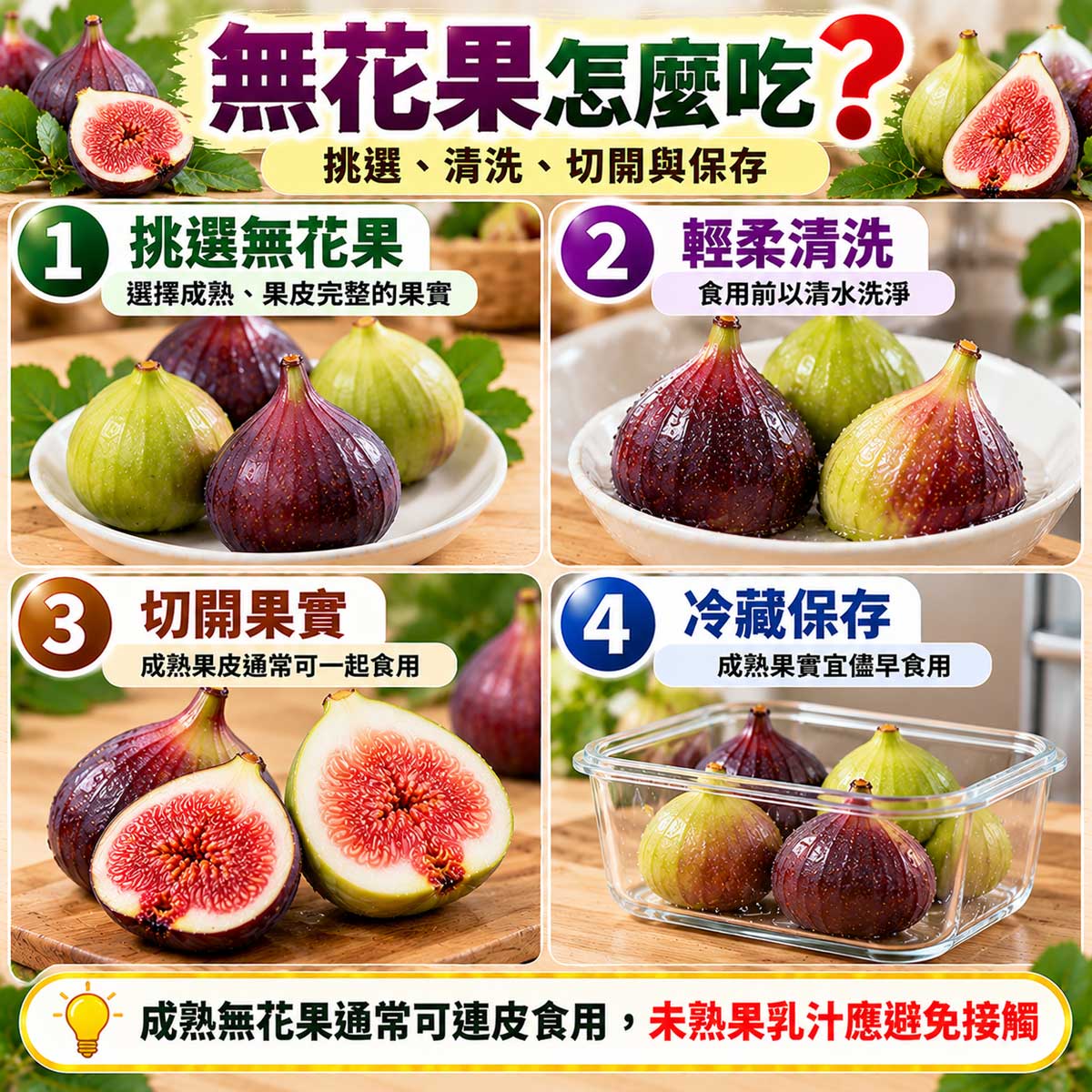 無花果怎麼吃?挑選成熟果實、輕柔清洗、切開與冷藏保存四步驟