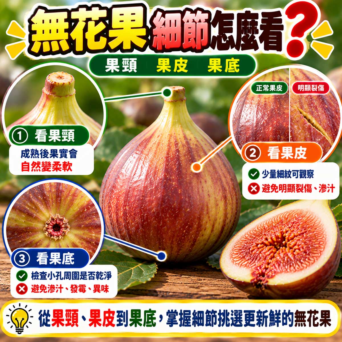 無花果果皮果頸正常果孔與異常裂口挑選比較