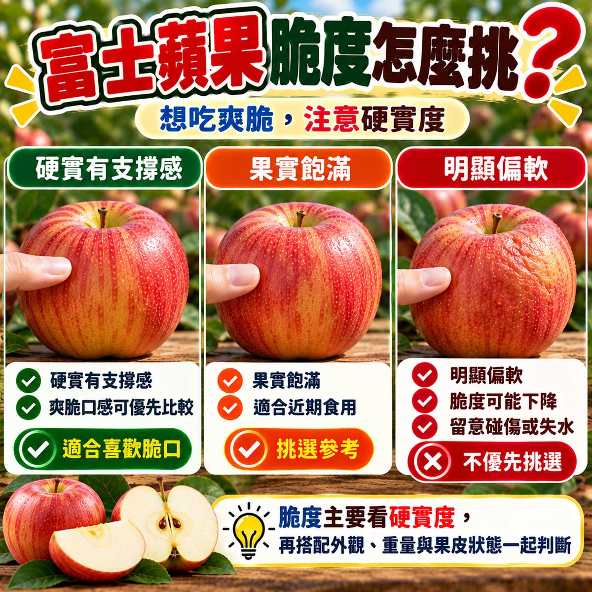 富士蘋果硬實脆口果皮皺縮與開始變軟比較