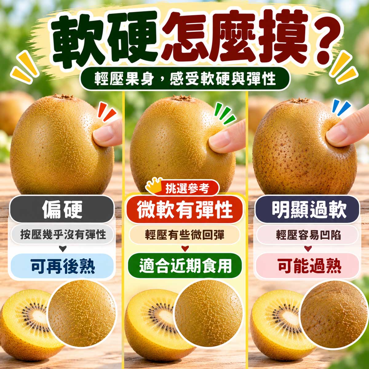 黃金奇異果軟硬度與蒂頭周圍判斷