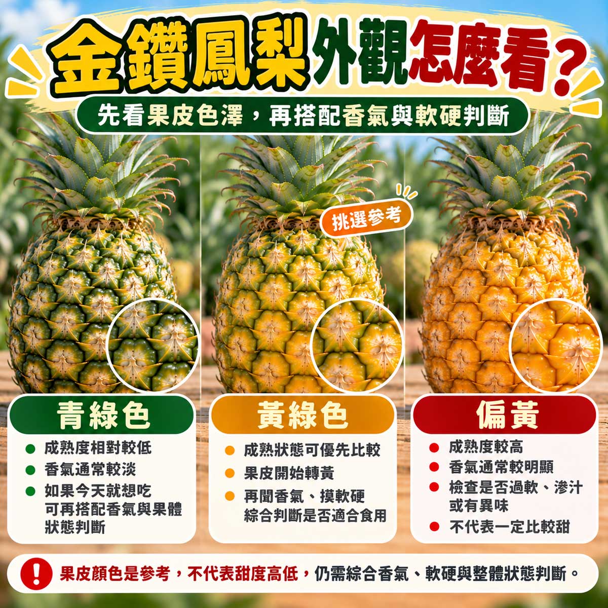 金鑽鳳梨青綠黃綠偏黃轉色與甜度判斷