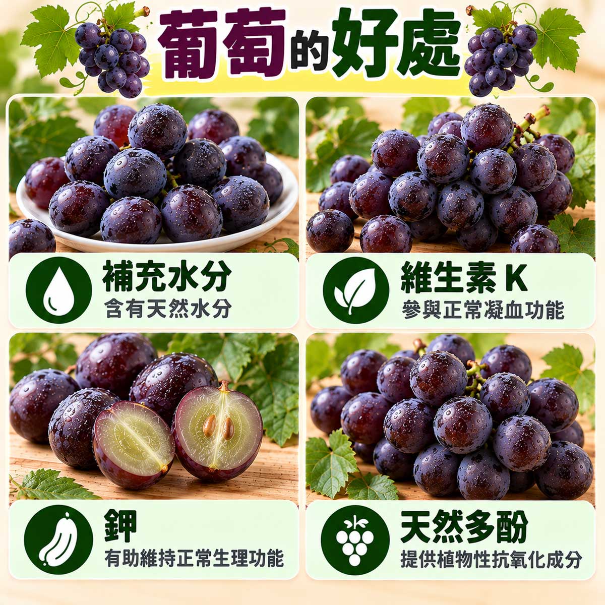 葡萄4大營養重點,補充水分、維生素K、鉀與天然多酚