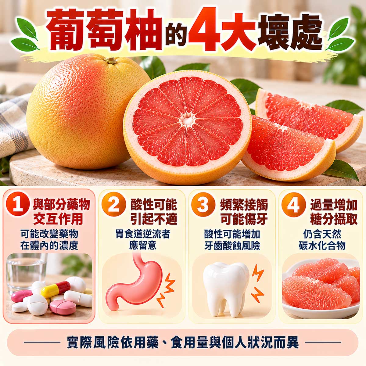 葡萄柚4大壞處，藥物交互作用、酸性刺激、牙齒酸蝕與糖分攝取｜北投之家水果買賣平台