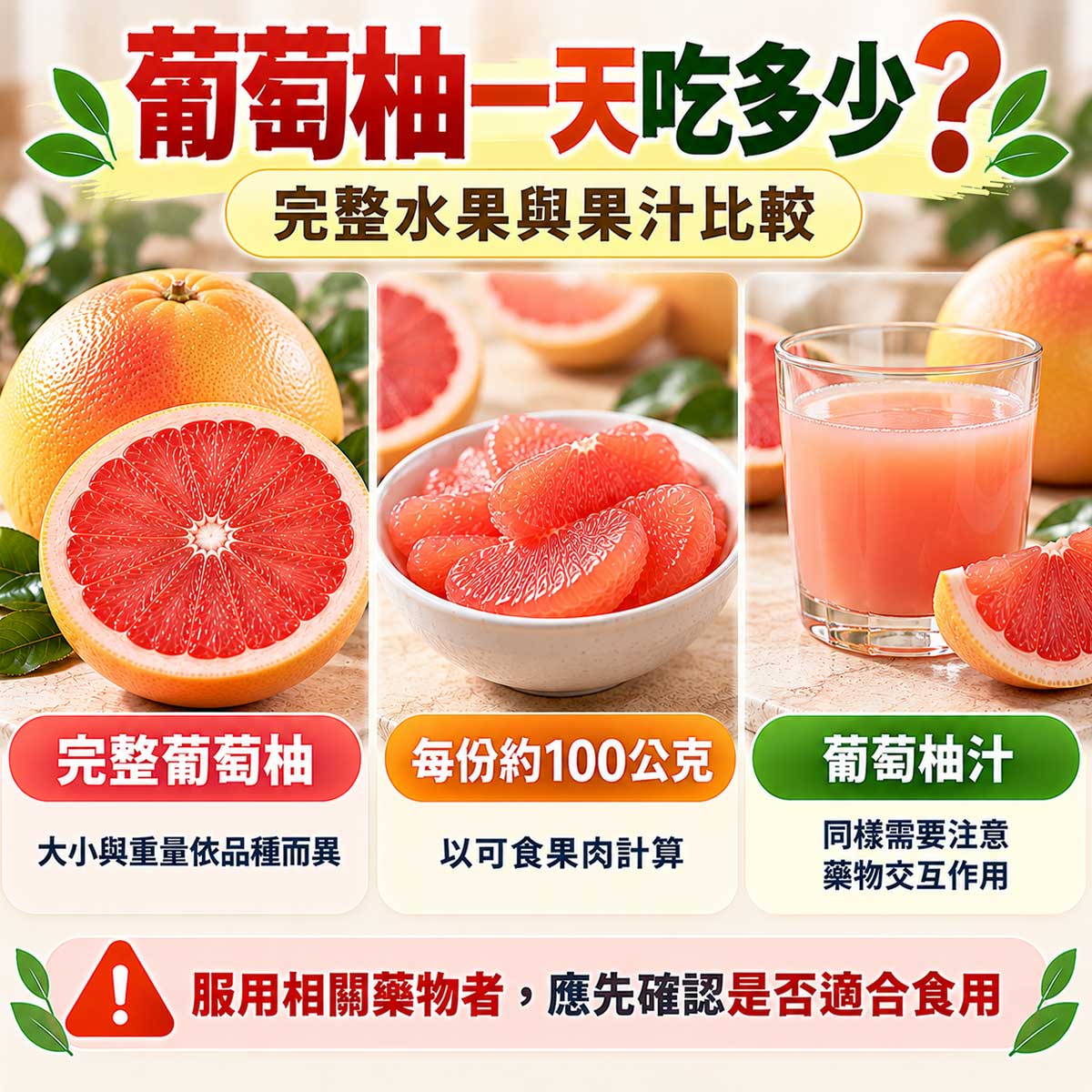 葡萄柚一天吃多少？完整紅肉葡萄柚、100公克果肉與葡萄柚汁比較｜北投之家水果買賣平台