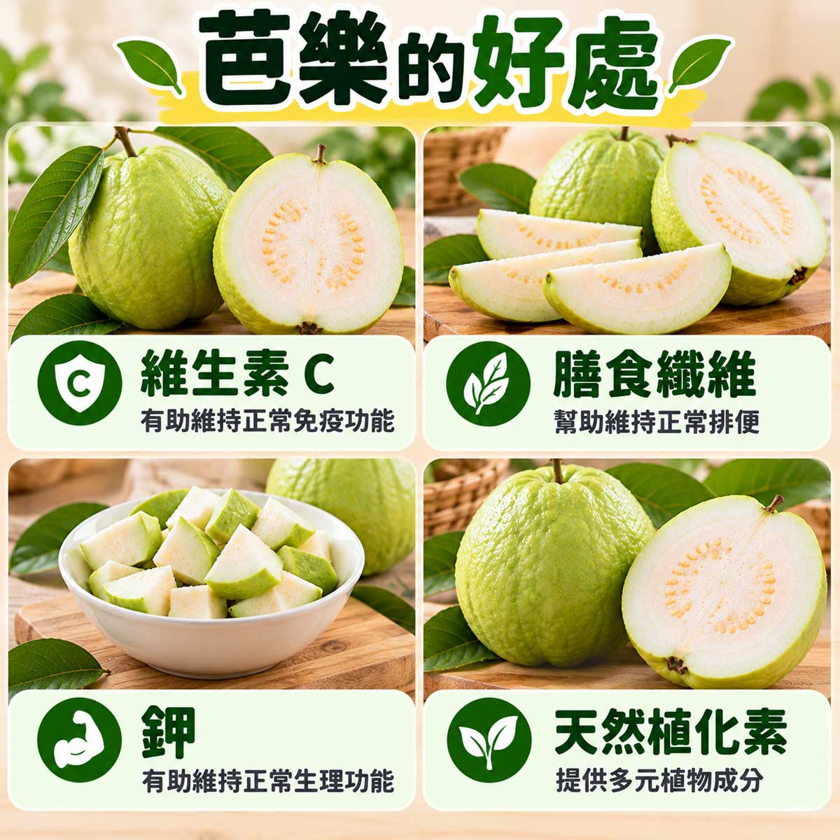 吃芭樂的好處圖解，維生素C、膳食纖維、鉀與天然植物成分