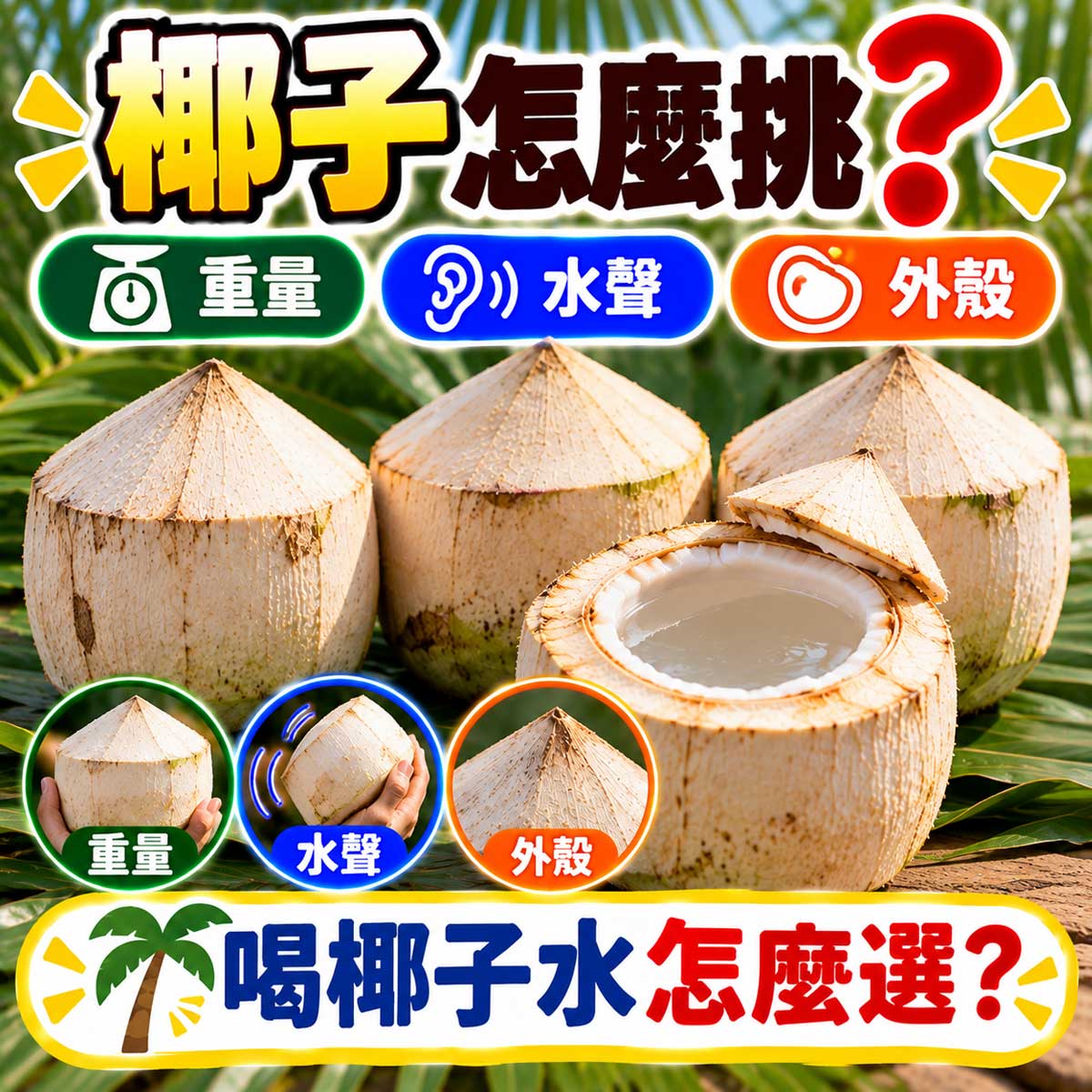 椰子重量水聲外殼椰眼與新鮮度怎麼挑代表圖