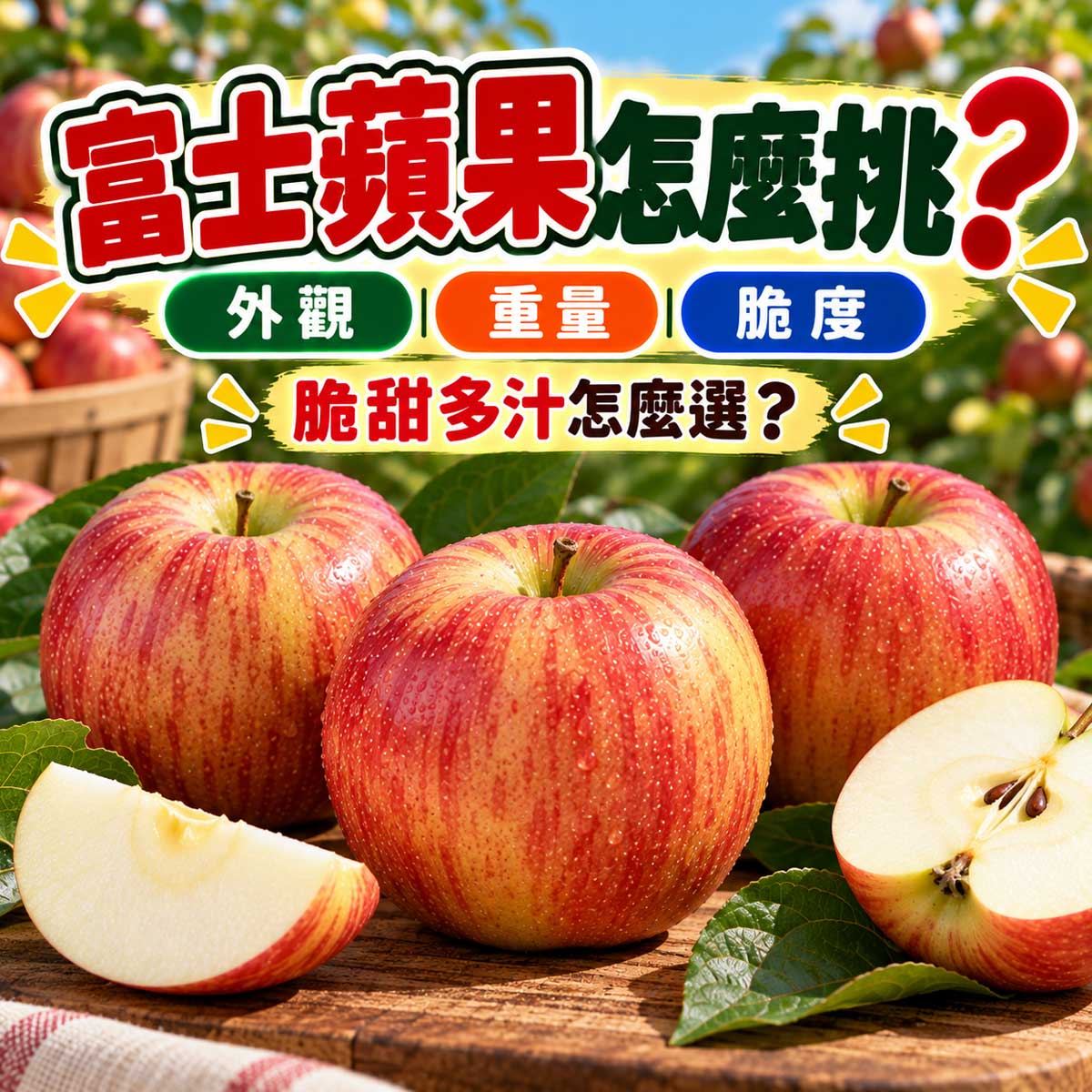 富士蘋果紅色條紋重量與硬實脆度怎麼挑代表圖