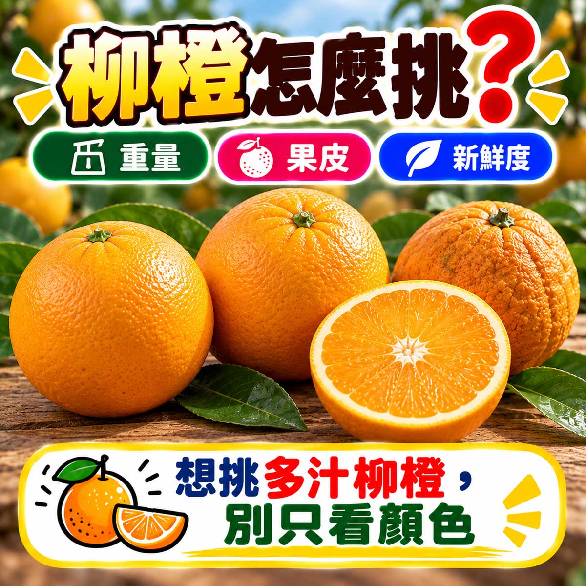 柳橙甜橙柳丁重量果皮新鮮度怎麼挑代表圖