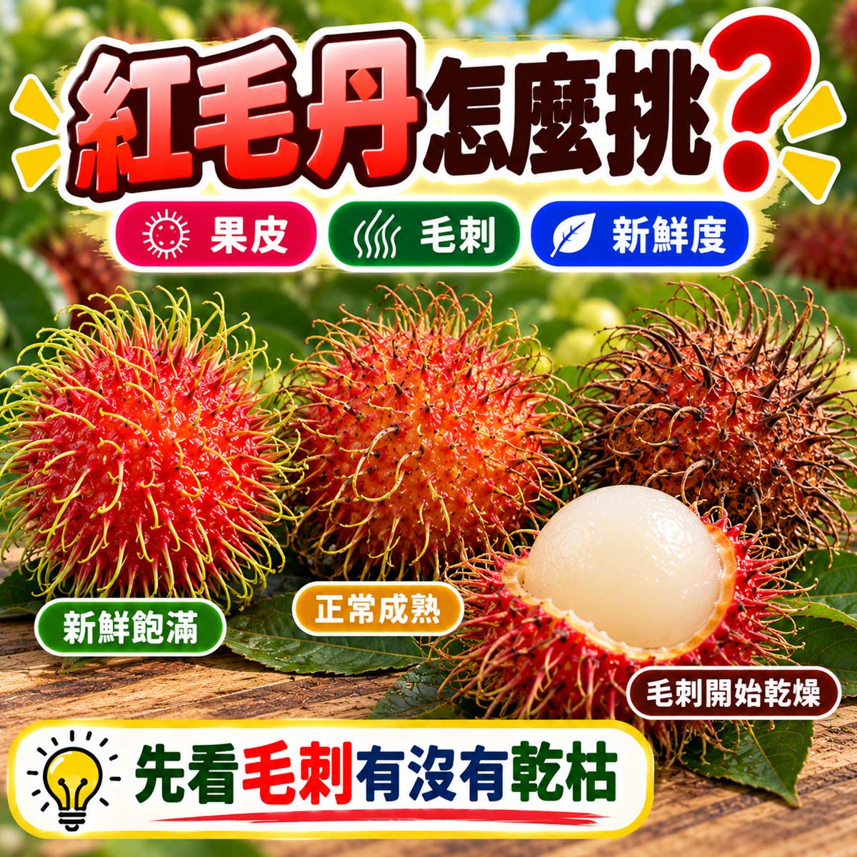 紅毛丹毛刺果皮重量與新鮮度怎麼挑代表圖