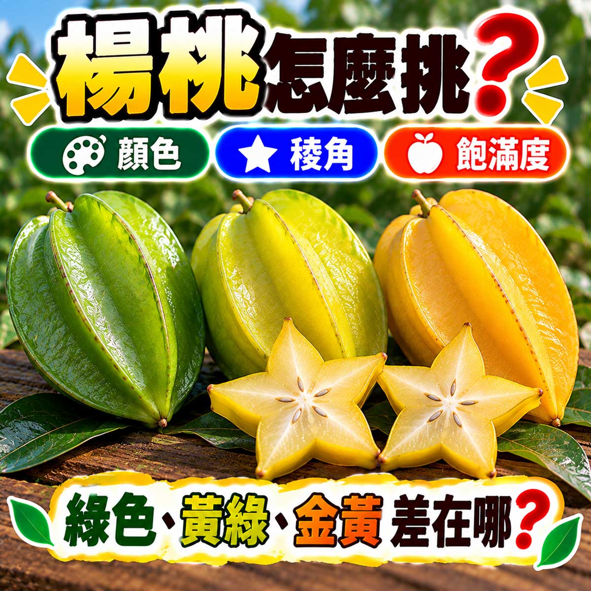 楊桃果皮轉色果稜稜邊重量與成熟度怎麼挑代表圖