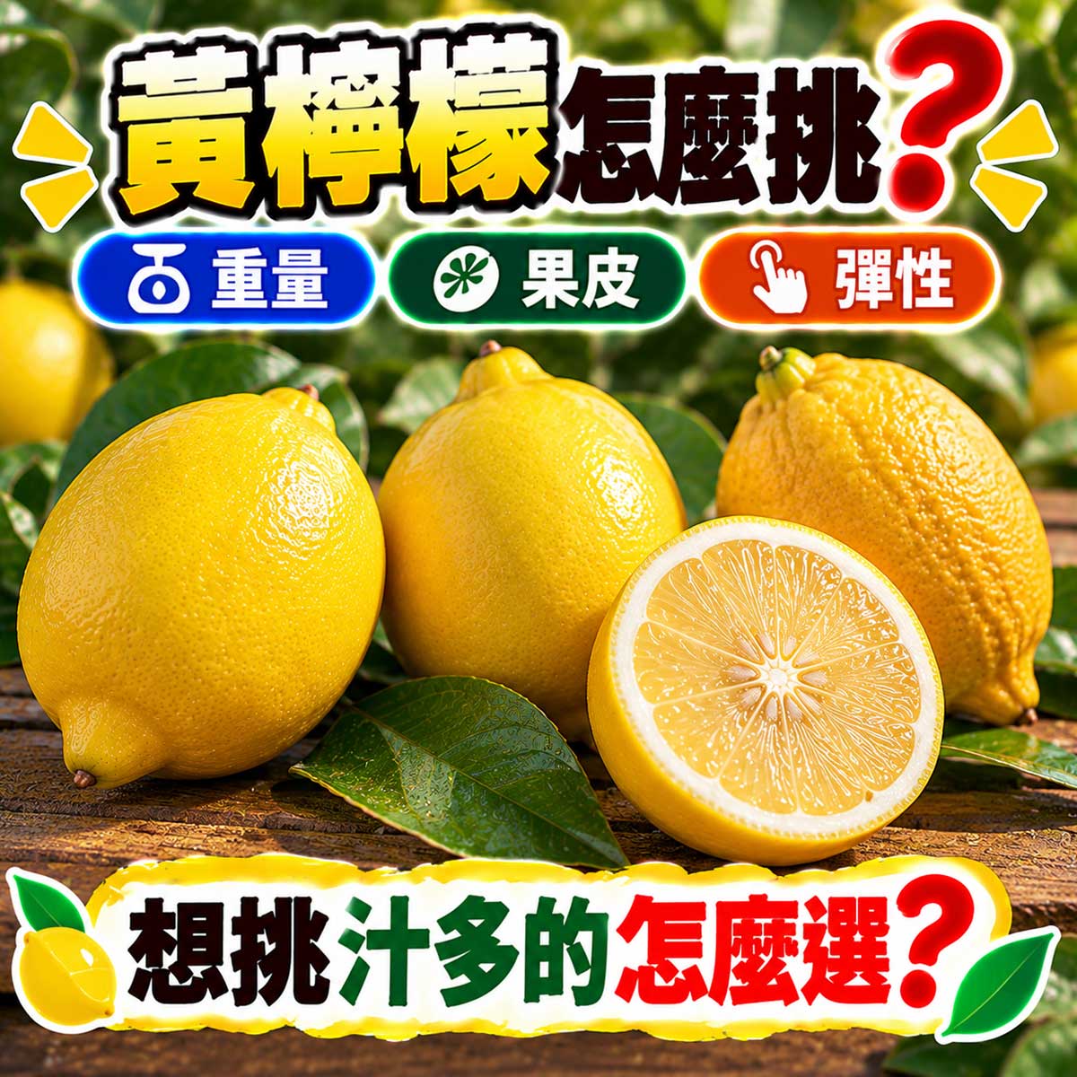 黃檸檬果皮光澤重量彈性與新鮮度怎麼挑代表圖
