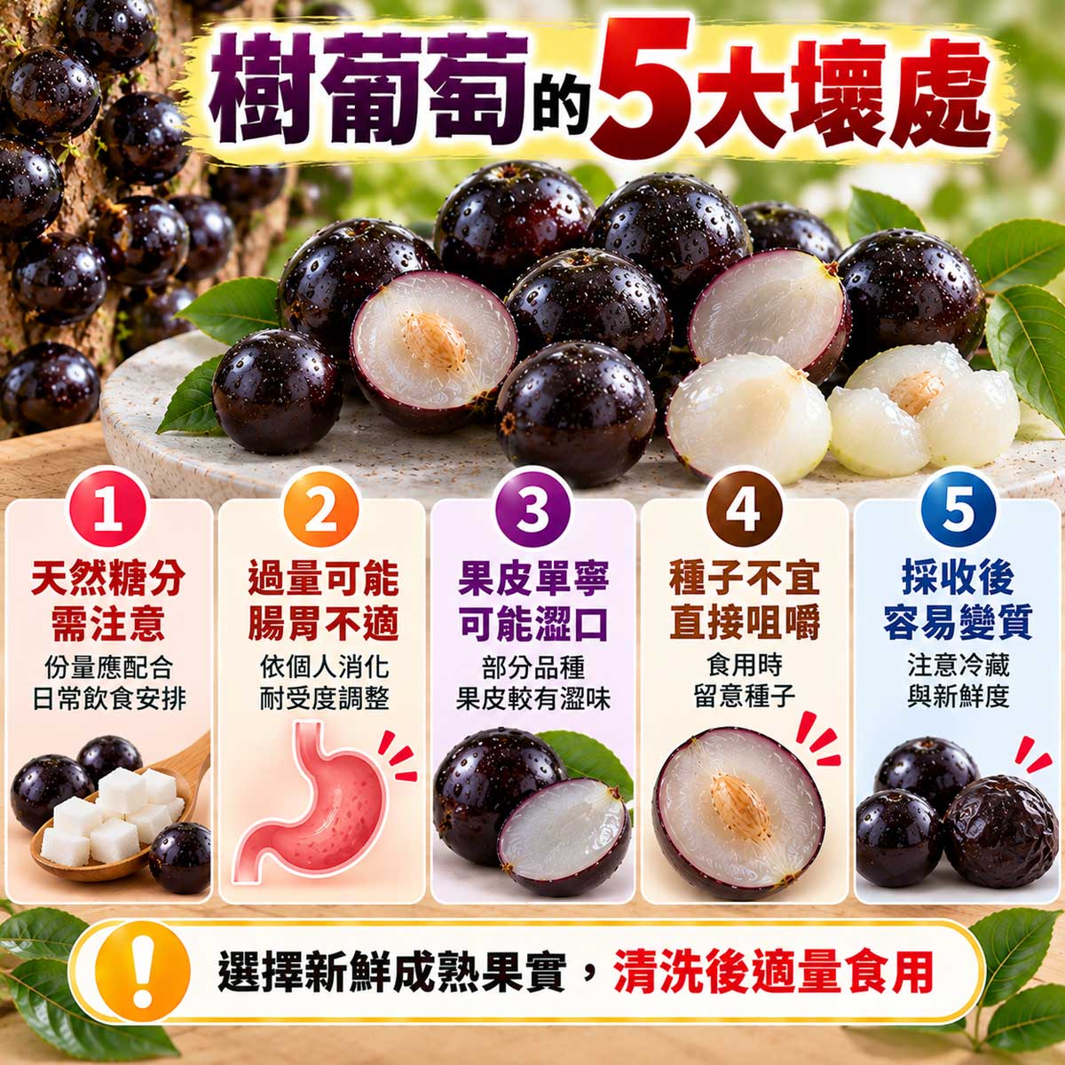 樹葡萄5大壞處，天然糖分、腸胃不適、果皮單寧澀味、種子與保存注意事項
