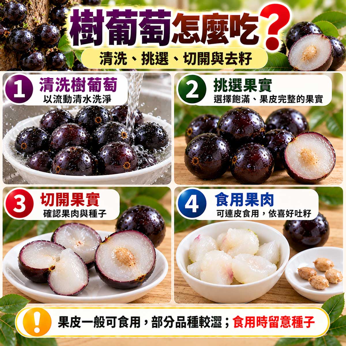 樹葡萄怎麼吃？清洗、挑選、切開與去籽，紫黑色果皮與白色果肉