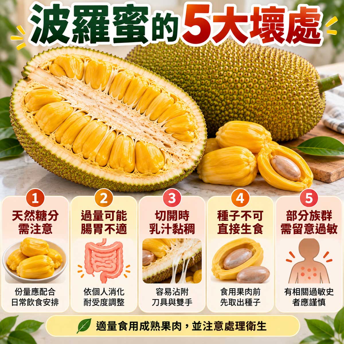 波羅蜜5大壞處，天然糖分、腸胃不適、黏性乳汁、種子與過敏注意事項