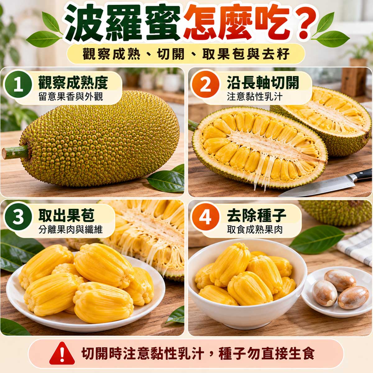 波羅蜜怎麼吃？觀察成熟度、沿長軸切開、取出果苞與去除種子教學