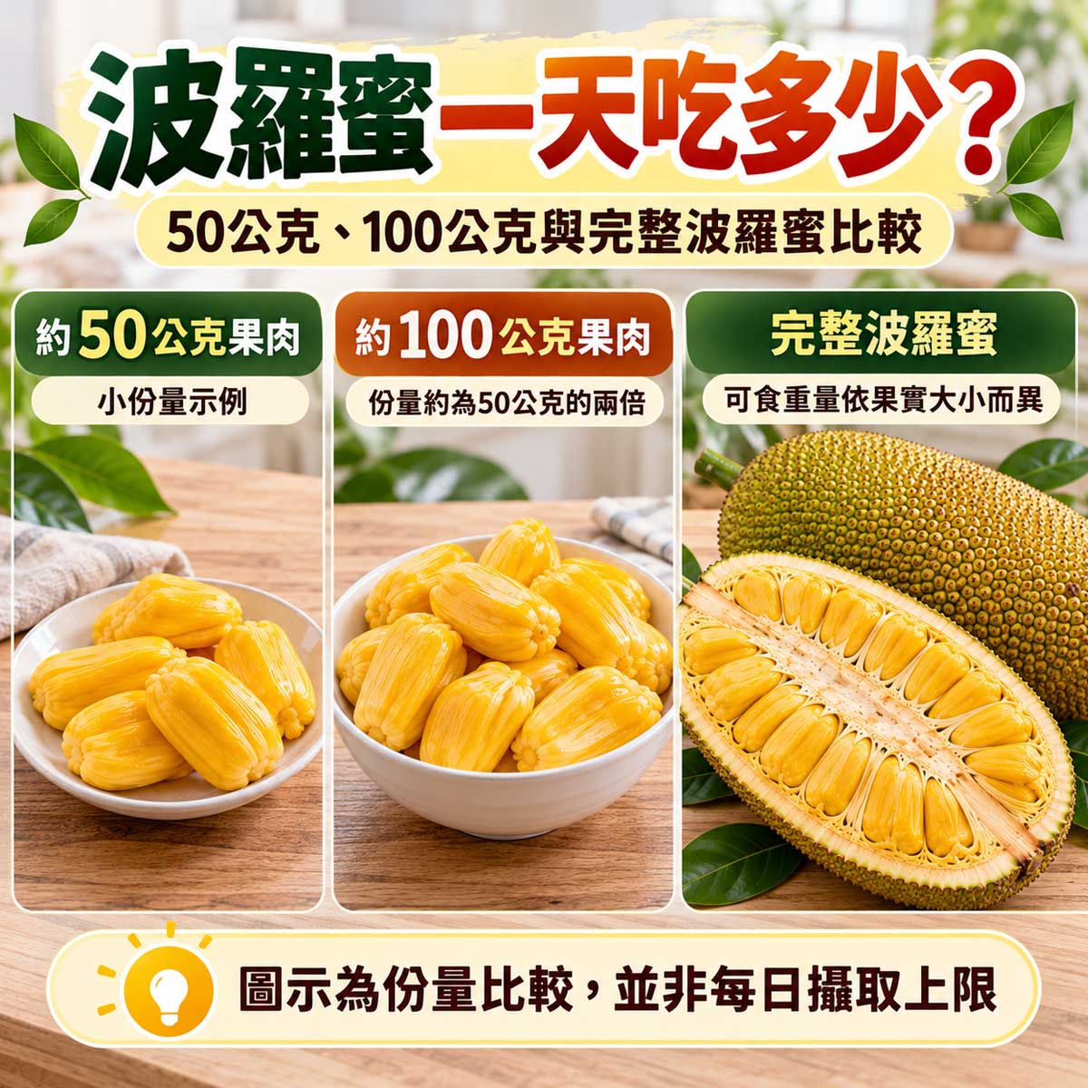 波羅蜜一天吃多少？50公克與100公克可食果肉及完整波羅蜜份量比較