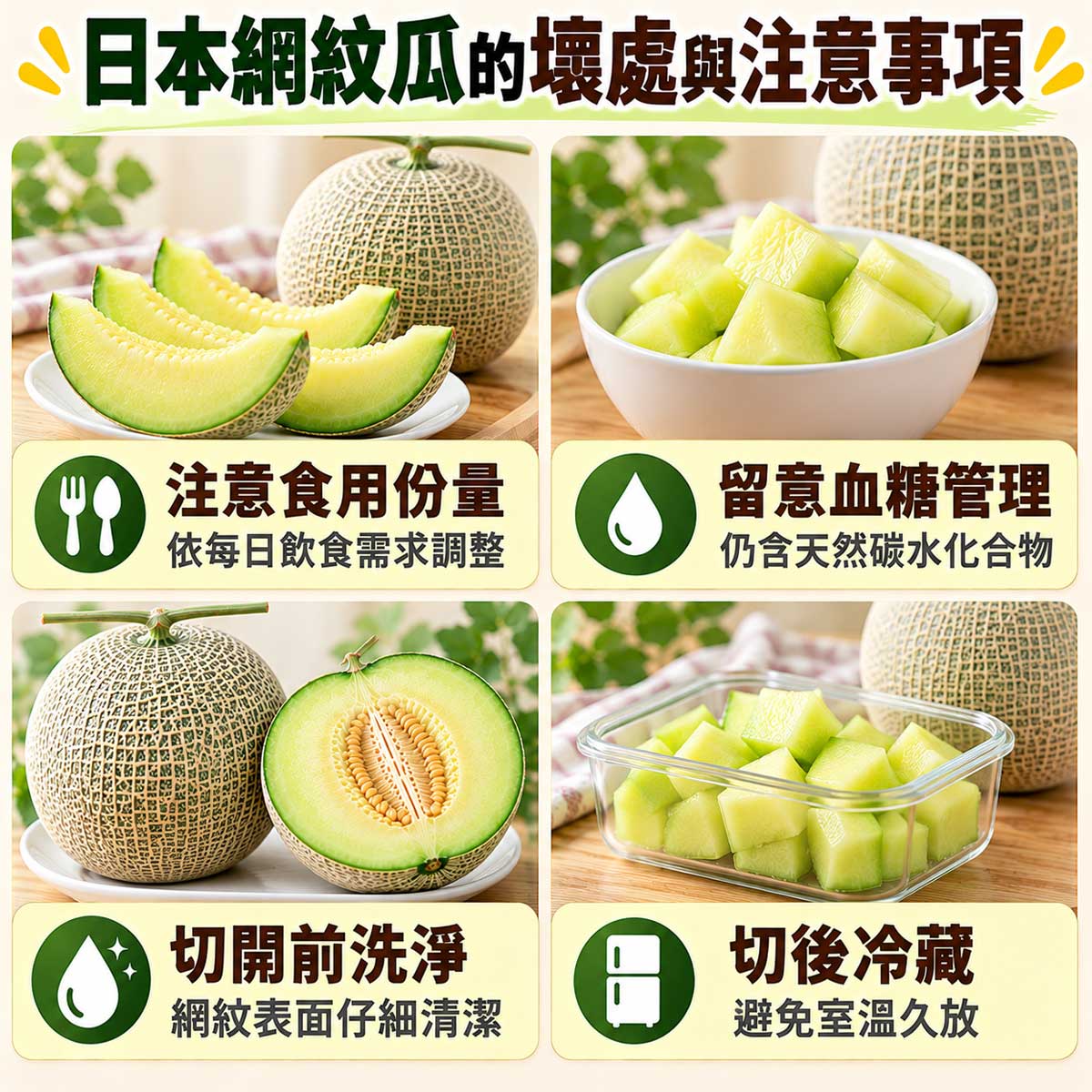 日本網紋瓜食用注意，份量血糖網紋清洗與切後冷藏