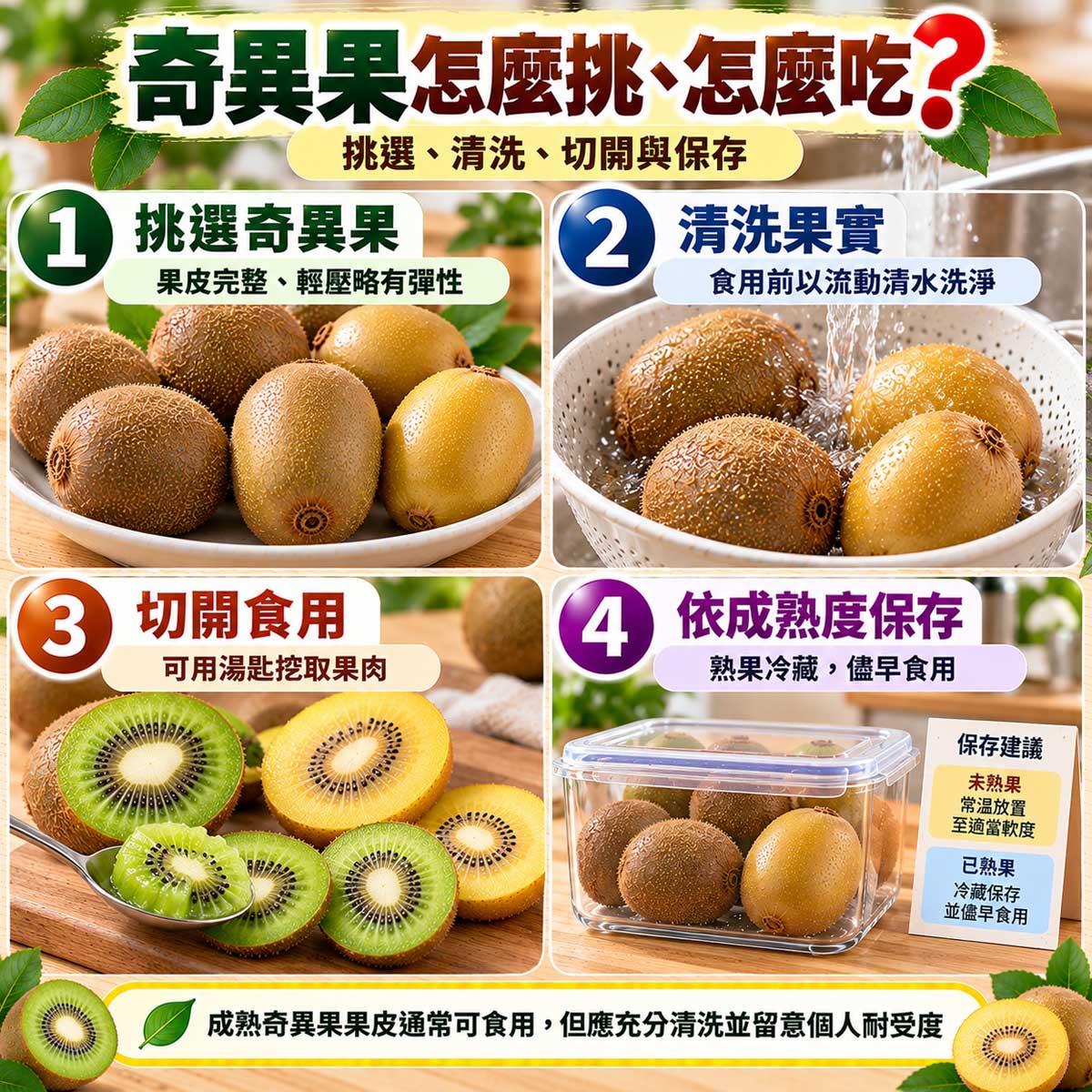 奇異果怎麼挑、怎麼吃？挑選成熟果實、清洗、切開與冷藏保存四步驟