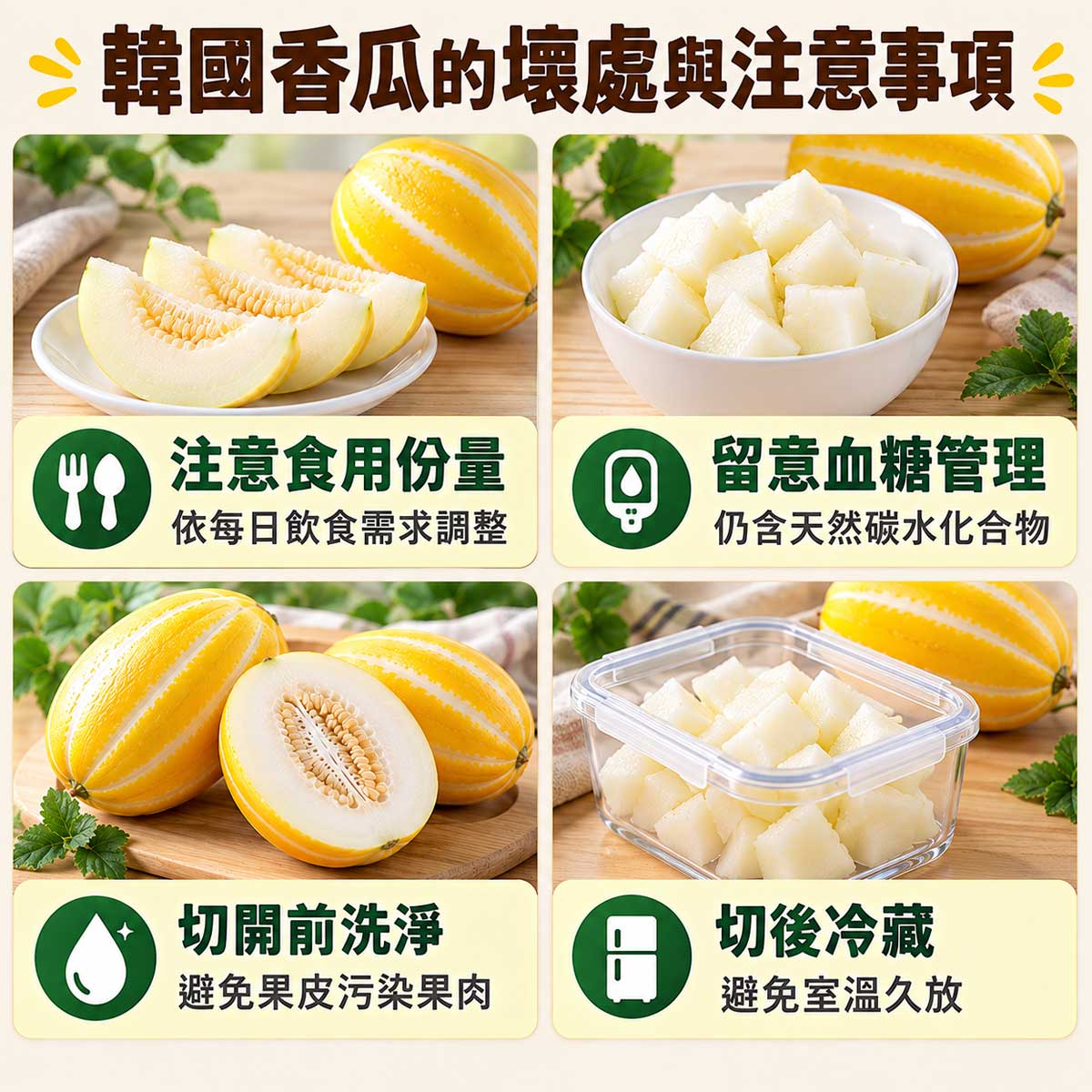韓國香瓜食用注意，份量血糖切前洗淨與切後冷藏