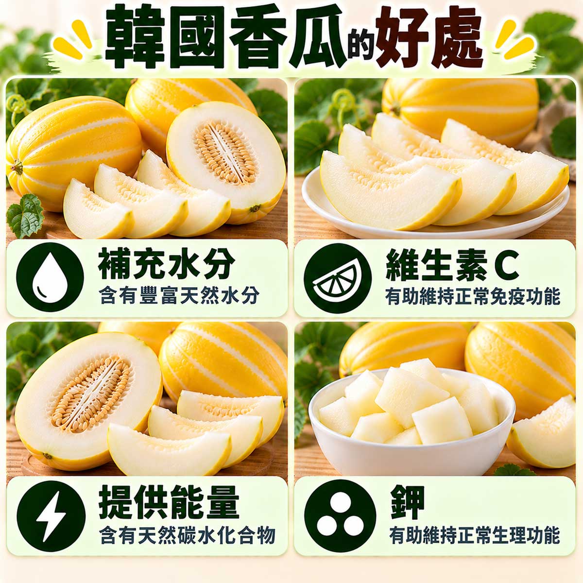 韓國香瓜4大營養重點，水分維生素C能量與鉀