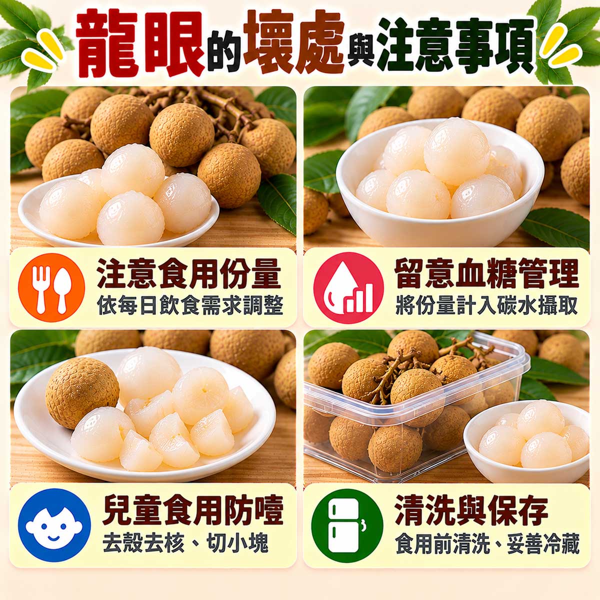 龍眼4項食用注意，份量、血糖、兒童去核切小及清洗冷藏