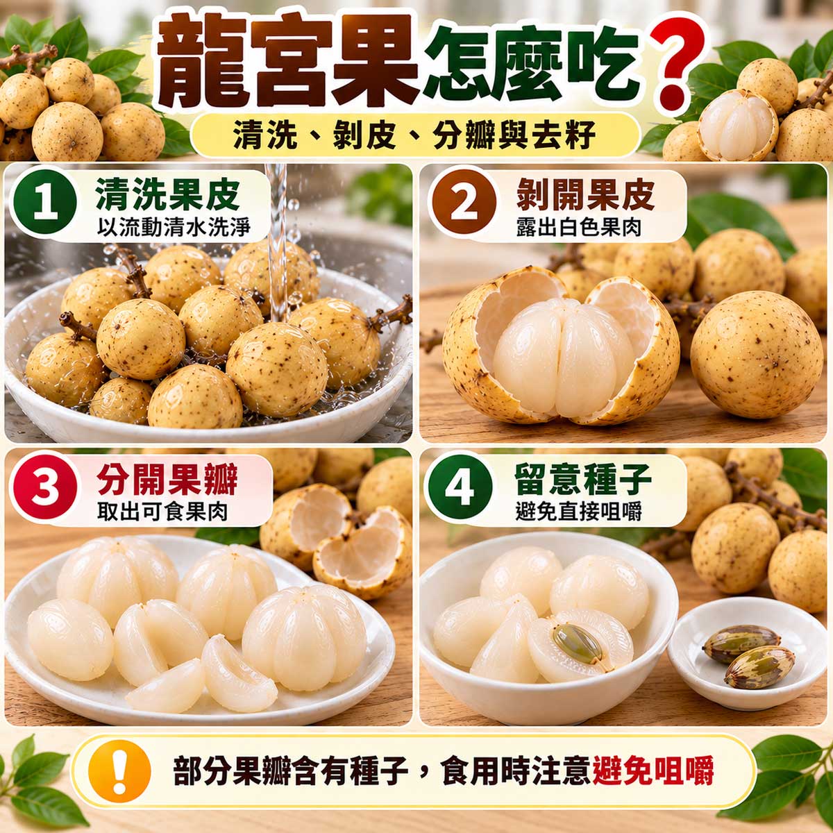 龍宮果怎麼吃？清洗、剝皮、分開白色果瓣與留意種子四步驟