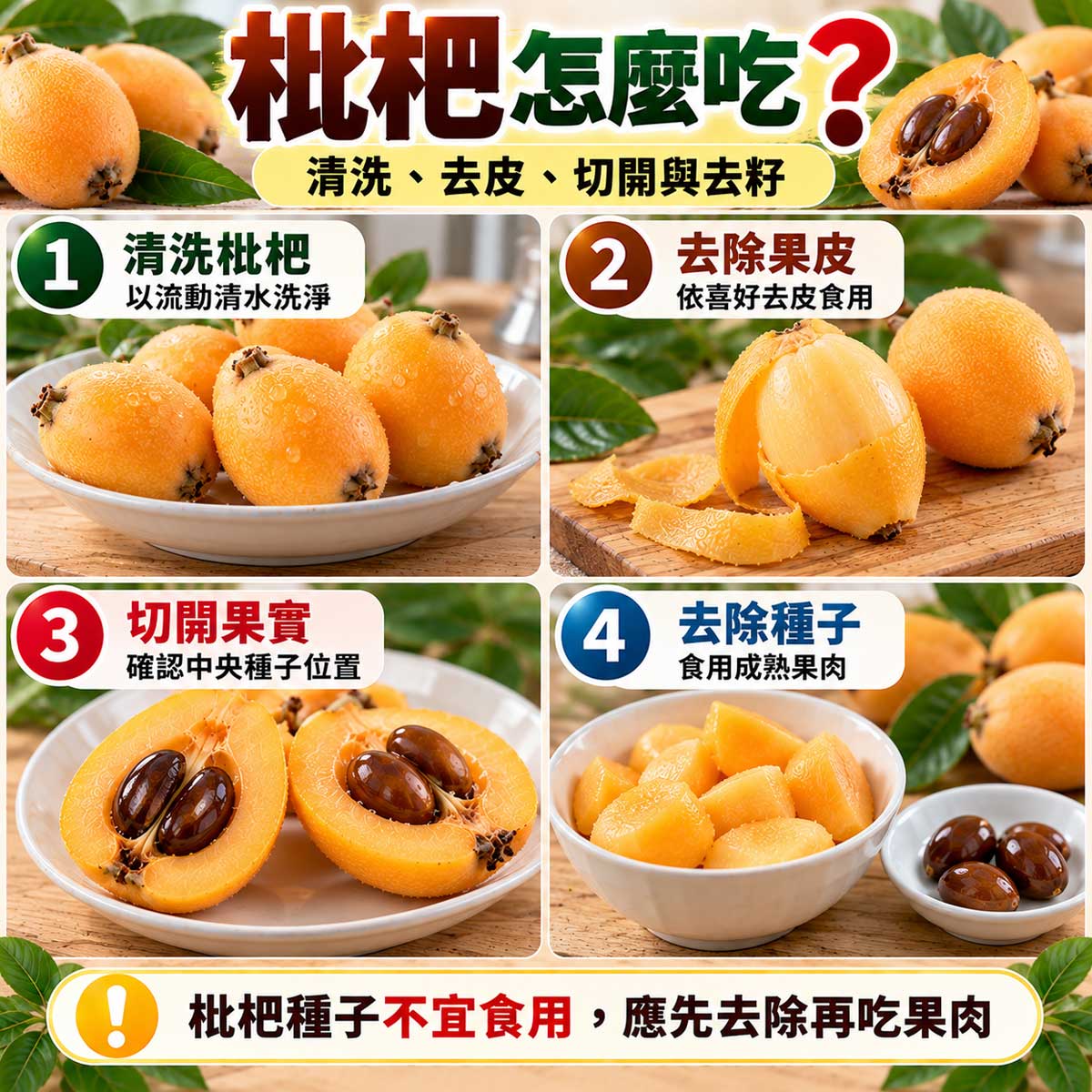 枇杷怎麼吃？清洗、依喜好去皮、切開果實與去除大型深褐色種子四步驟