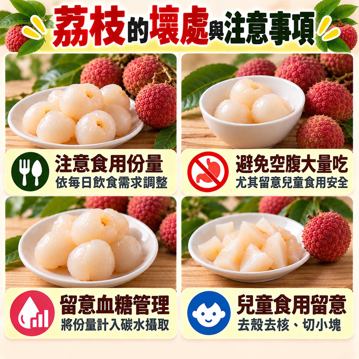 荔枝食用注意,份量、避免空腹大量吃、血糖與兒童去核切小