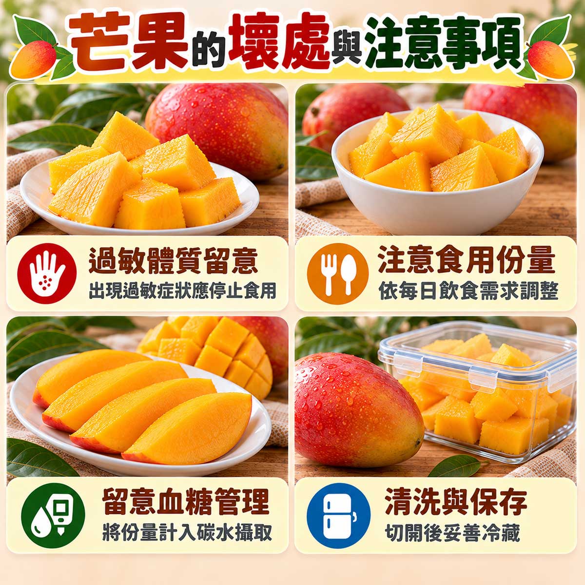 芒果4項食用注意,過敏體質、份量、血糖管理與切後保存