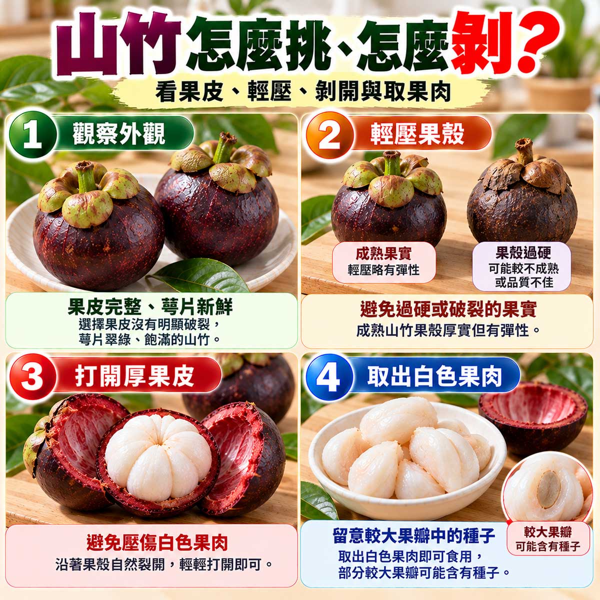 山竹怎麼挑、怎麼剝？成熟度判斷、厚果皮剝開與白色果肉取食教學