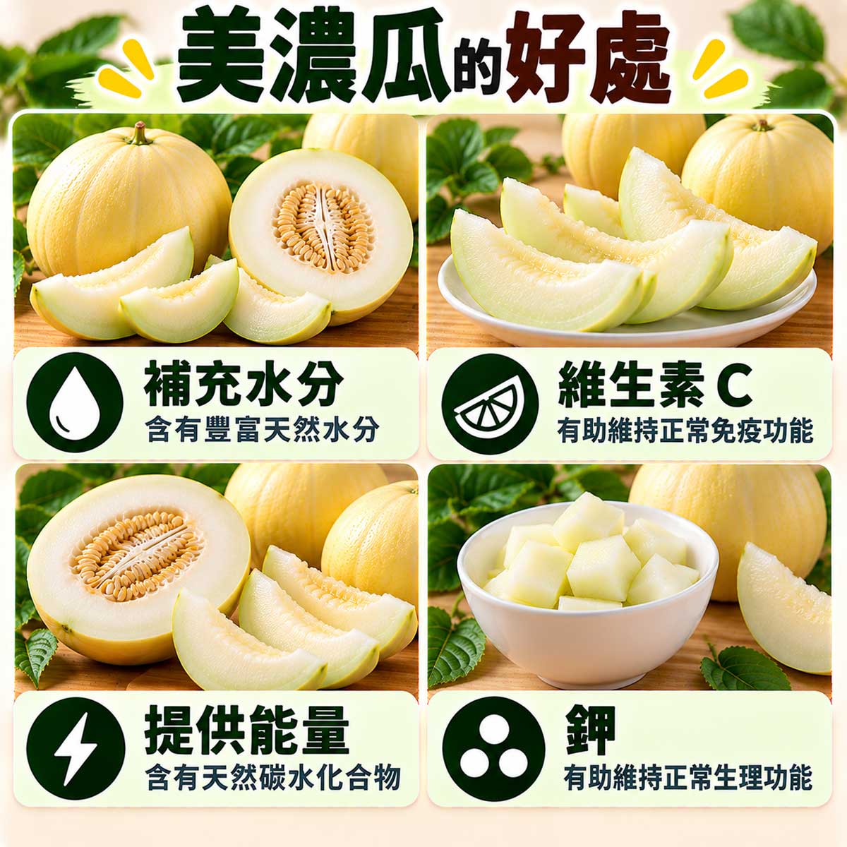 美濃瓜4大營養重點，水分維生素C能量與鉀