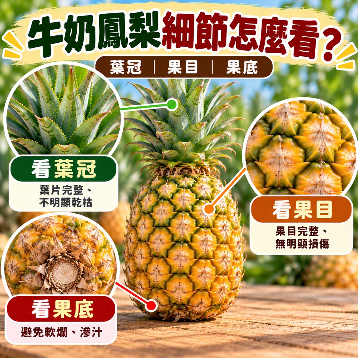 牛奶鳳梨葉冠果目果底與局部軟傷檢查