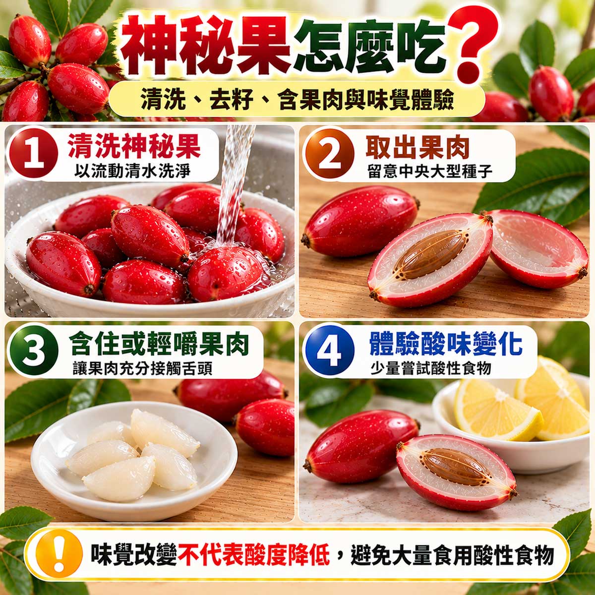 神秘果怎麼吃？清洗、去籽、讓果肉接觸舌頭與少量體驗酸味變化