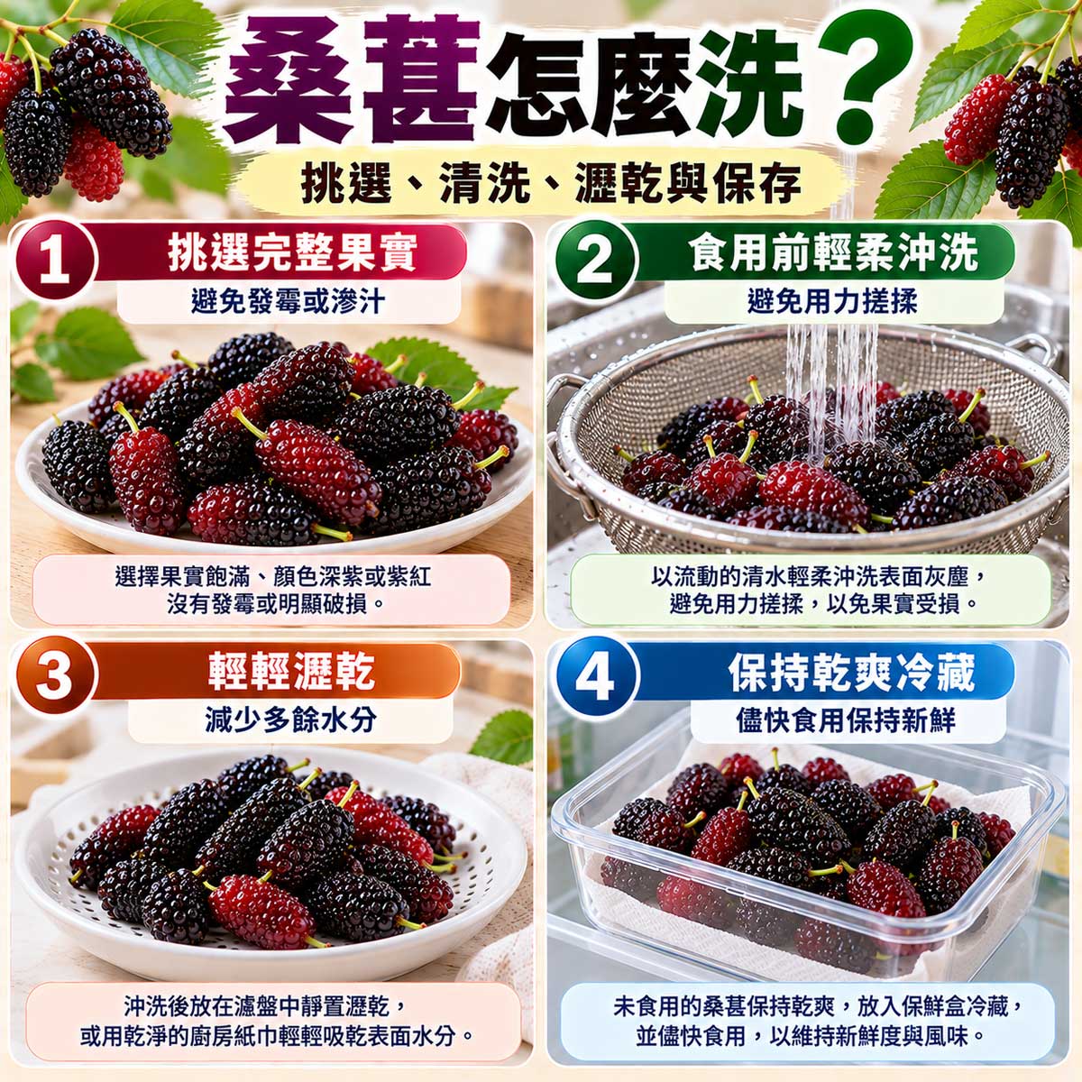 桑葚怎麼洗？新鮮桑葚挑選、輕柔清洗、瀝乾與冷藏保存教學