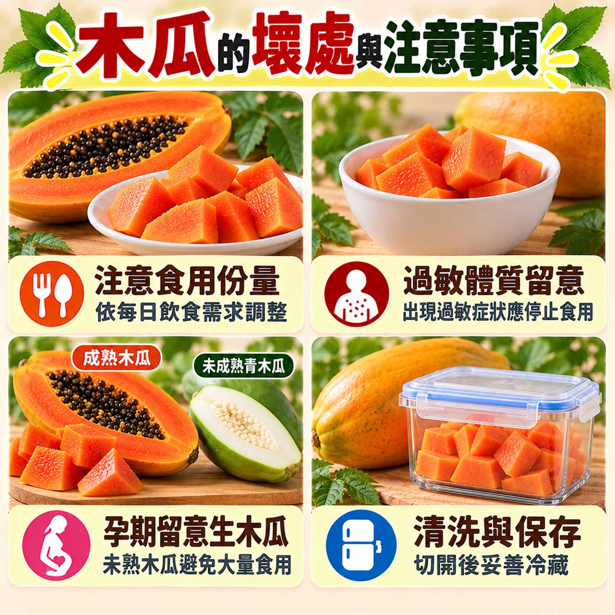 木瓜食用注意，份量、過敏、孕期成熟與未熟木瓜對照及切後冷藏