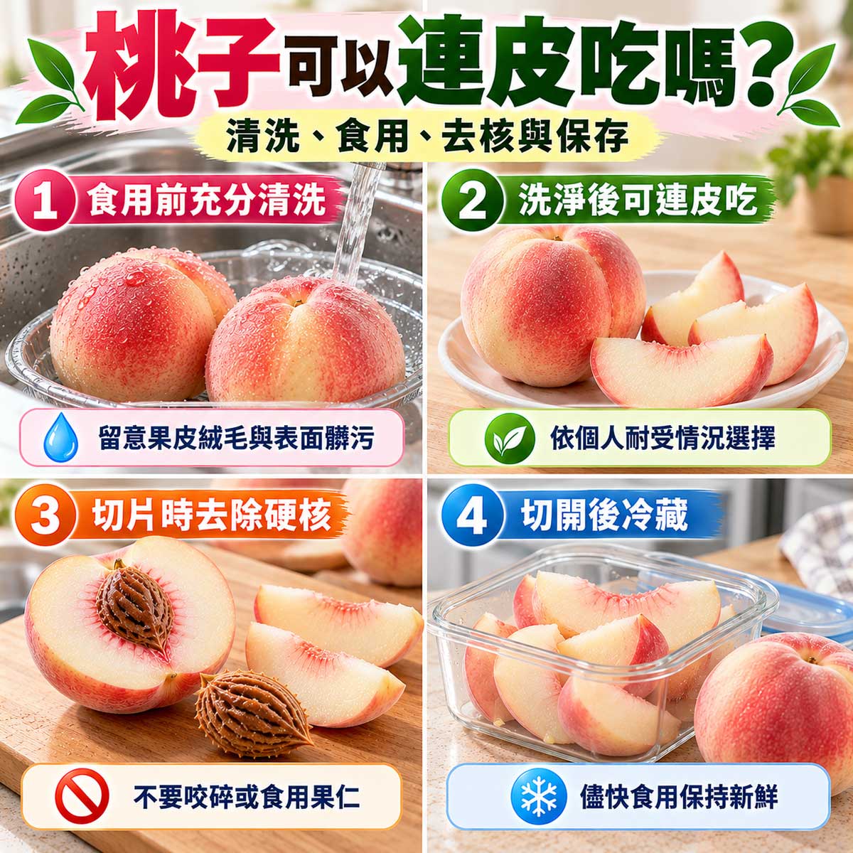 桃子可以連皮吃嗎？清洗果皮絨毛、切片去核與冷藏保存