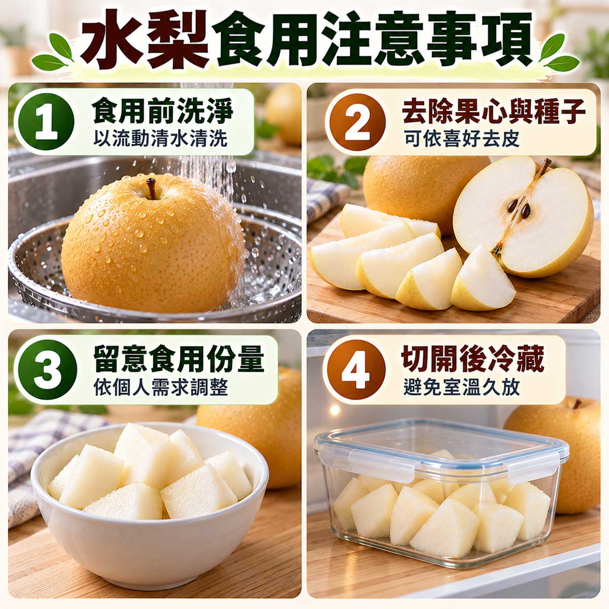 水梨食用注意事項，清洗果皮、去除果心、適量食用與冷藏保存｜北投之家水果買賣平台
