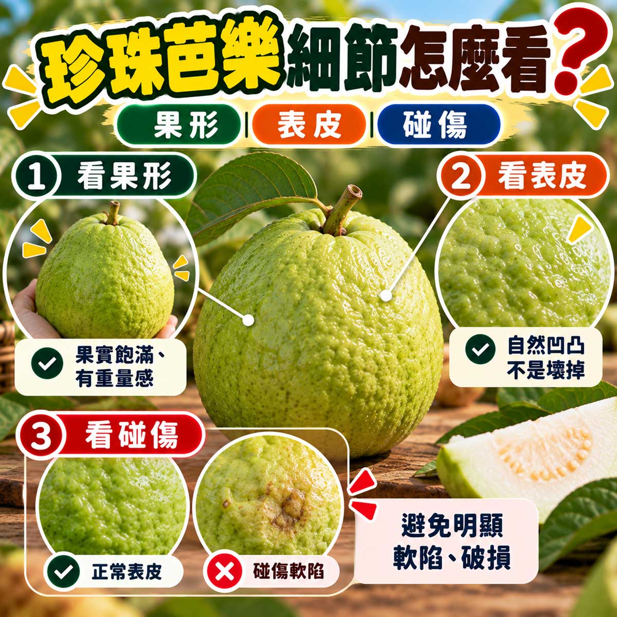 珍珠芭樂飽滿果形果皮完整度與碰傷挑選比較