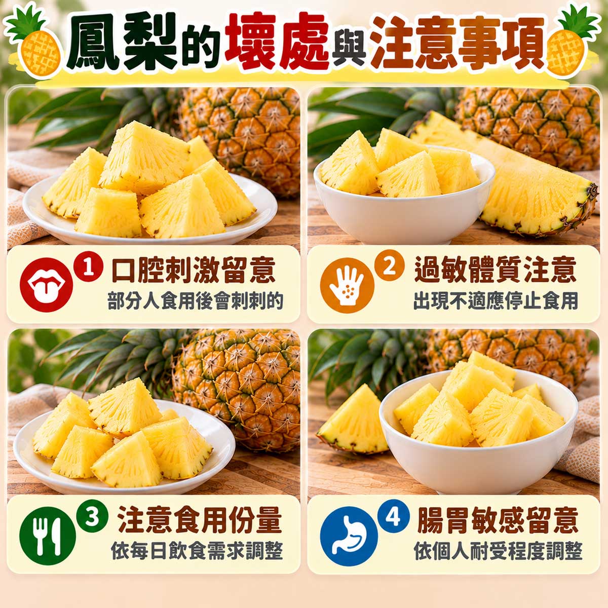 鳳梨4項食用注意,口腔刺激、過敏反應、份量與腸胃敏感