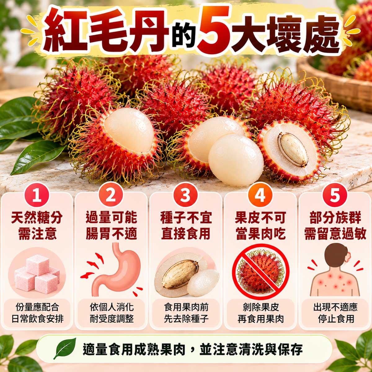 紅毛丹5大壞處，天然糖分、腸胃不適、種子、果皮與過敏注意事項