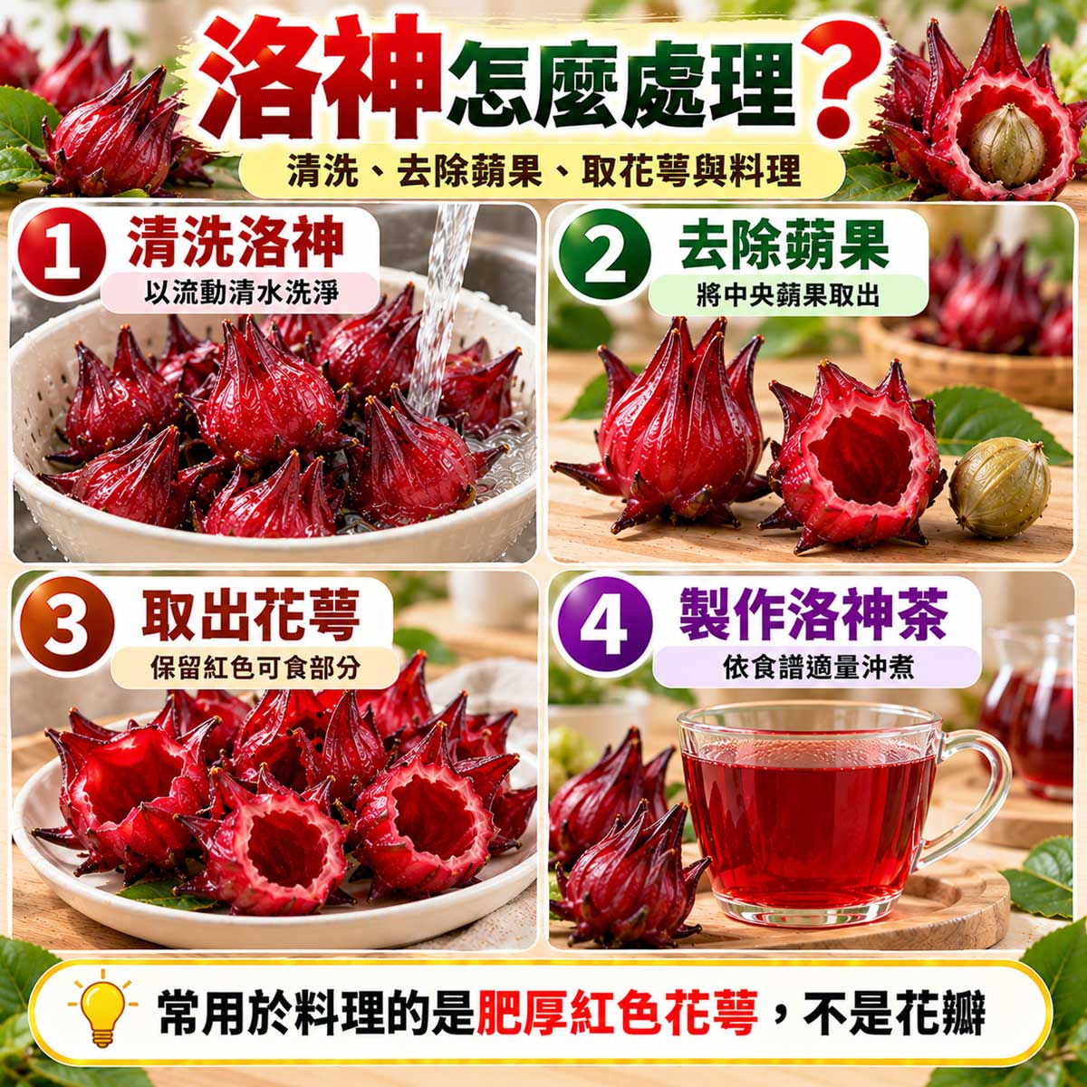 洛神怎麼處理？清洗、去除中央蒴果、取出紅色花萼與製作洛神茶