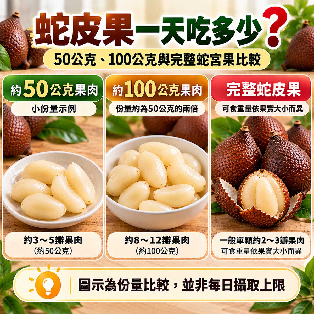 蛇皮果一天吃多少？50公克與100公克去皮去籽可食果肉份量比較