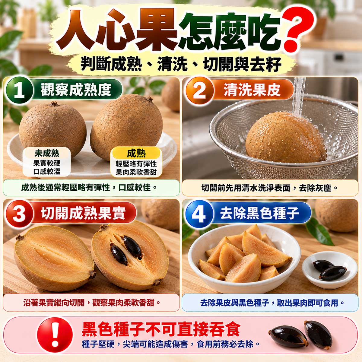 人心果怎麼吃？成熟度判斷、清洗、切開與去除黑色種子教學