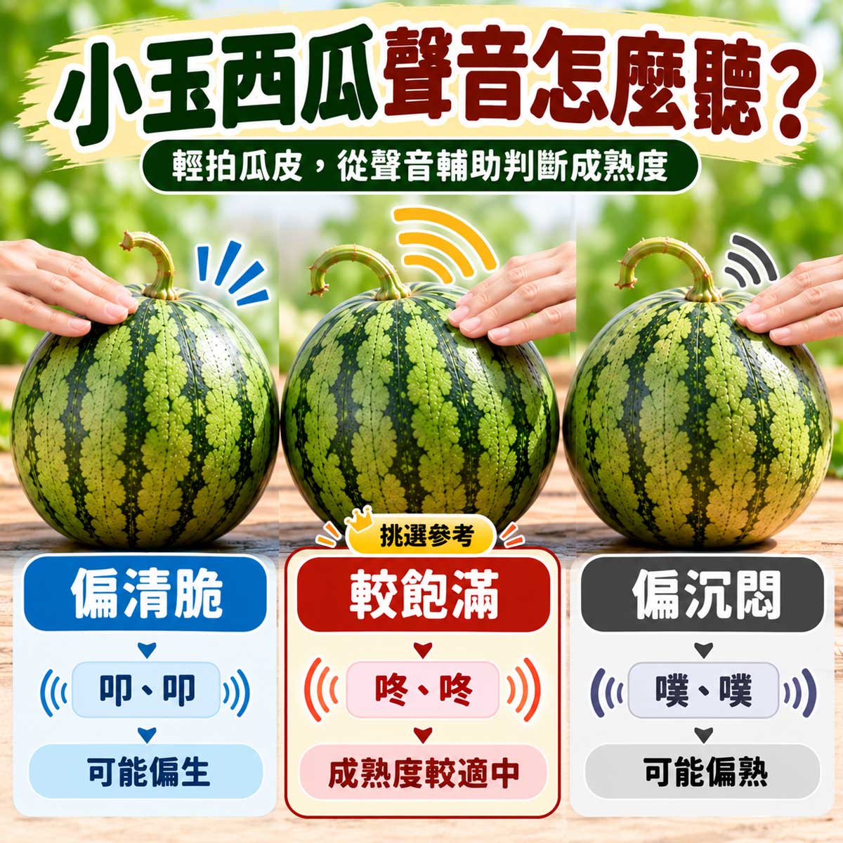 小玉西瓜瓜蒂瓜臍與底部著地面挑選細節