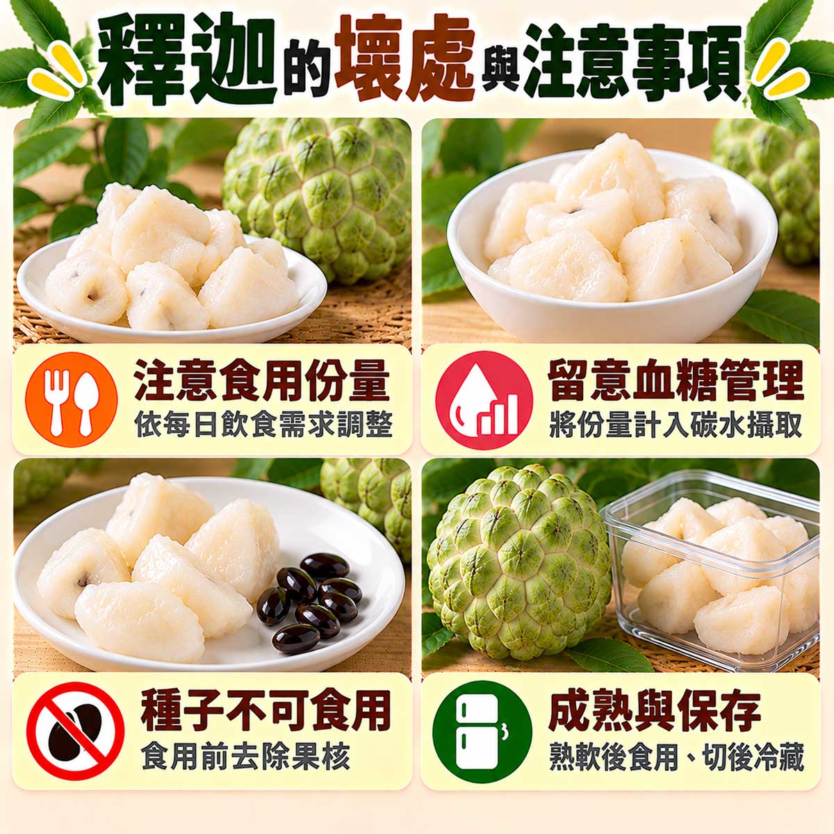 釋迦食用注意，份量、血糖、種子不可食用及成熟保存